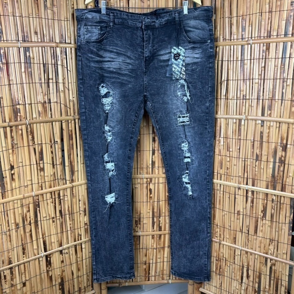 NWT Encrypted Men's Jeans Skinny Black Distressed Ripped 42X34 Streetwear Moto‎